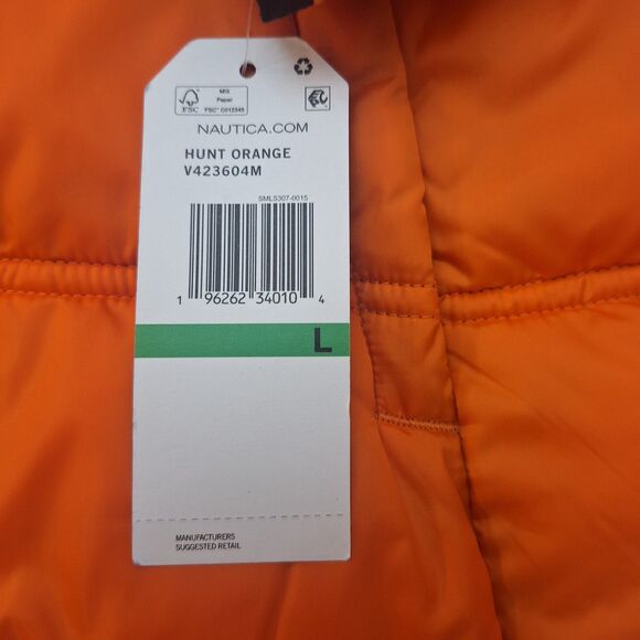 Nautica Poly Hooded Regular Fit Puffer Jacket Mens Sz Large Hunt Orange NWT $175 - Picture 11 of 13
